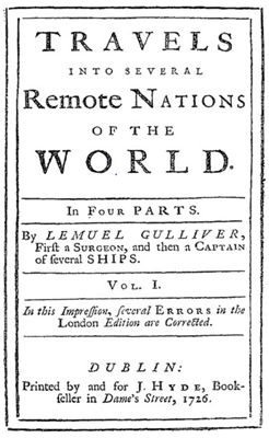 Page de titre de l’édition de Dublin de 1726 des Voyages de Gulliver