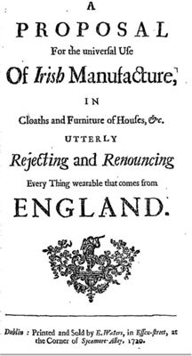 Page de titre de la « Proposition pour l’usage universel de la manufacture irlandaise ». 