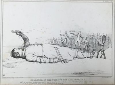 L’image de Gulliver ligoté sur la plage et entouré de petits personnages est l’une des images les plus reconnaissables de la culture visuelle occidentale. 