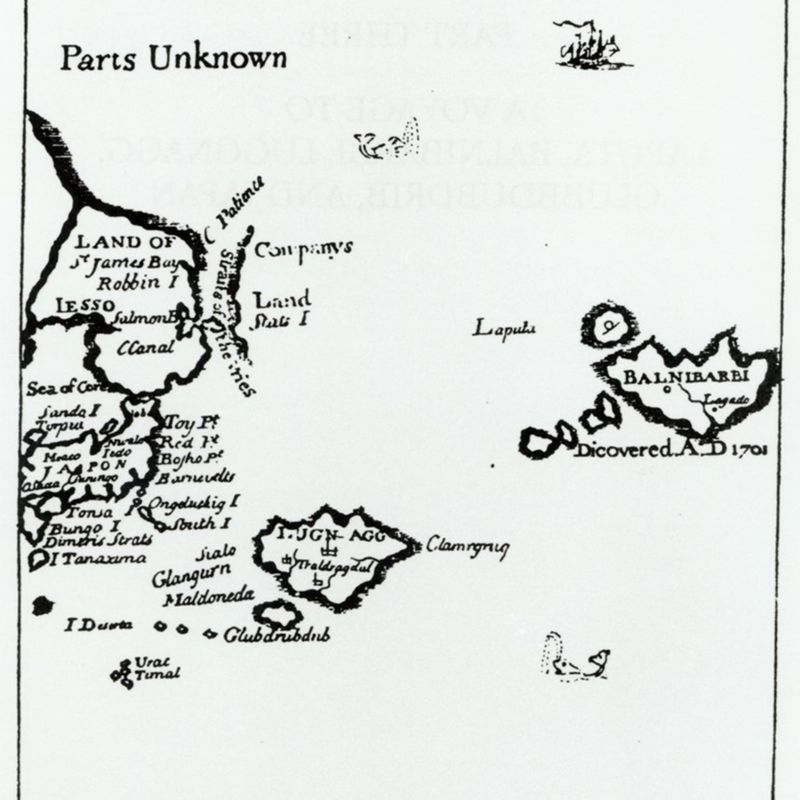 Carte de Laputa extraite de la première édition des Voyages de Gulliver.