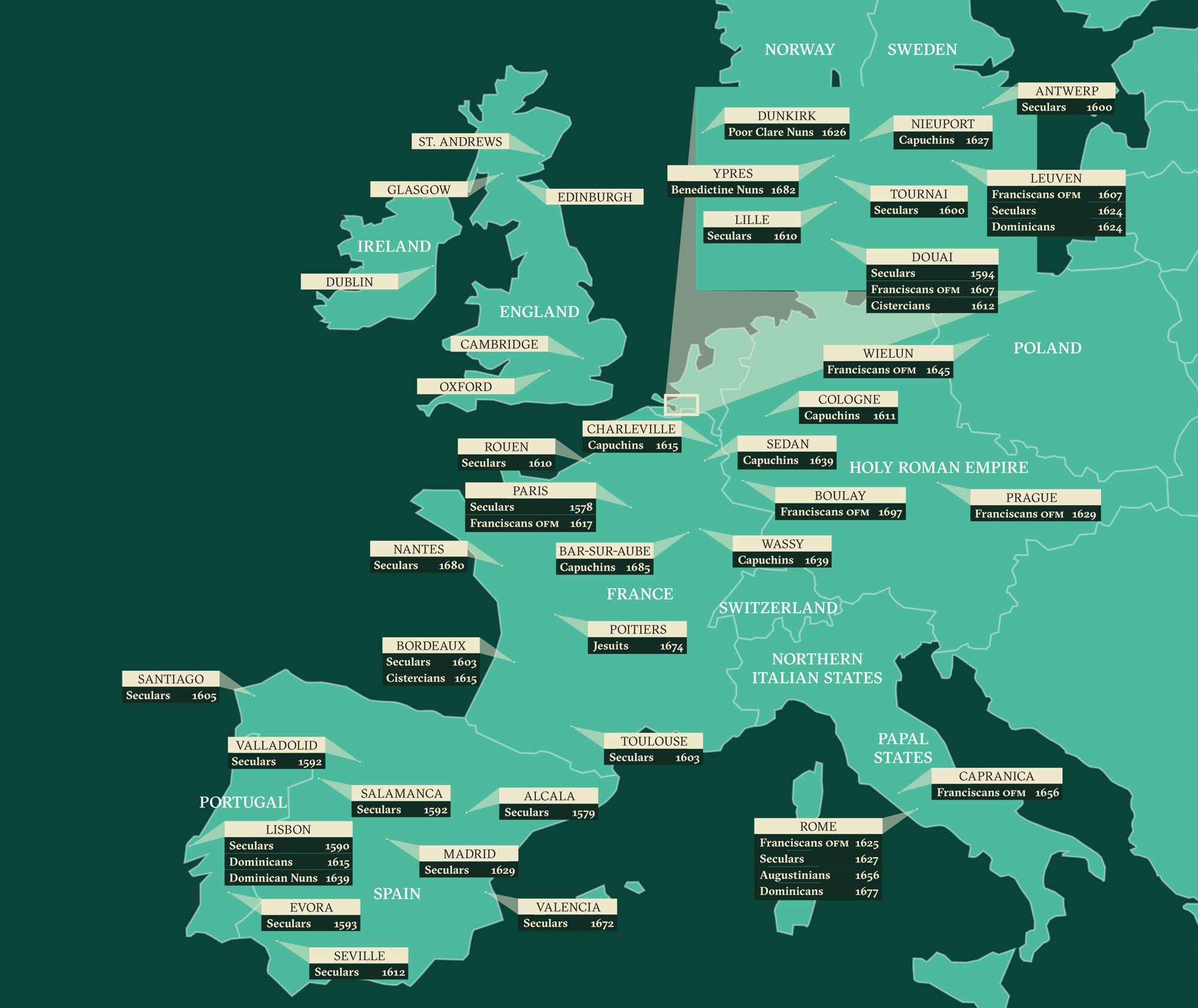 Carte des Collèges Irlandais